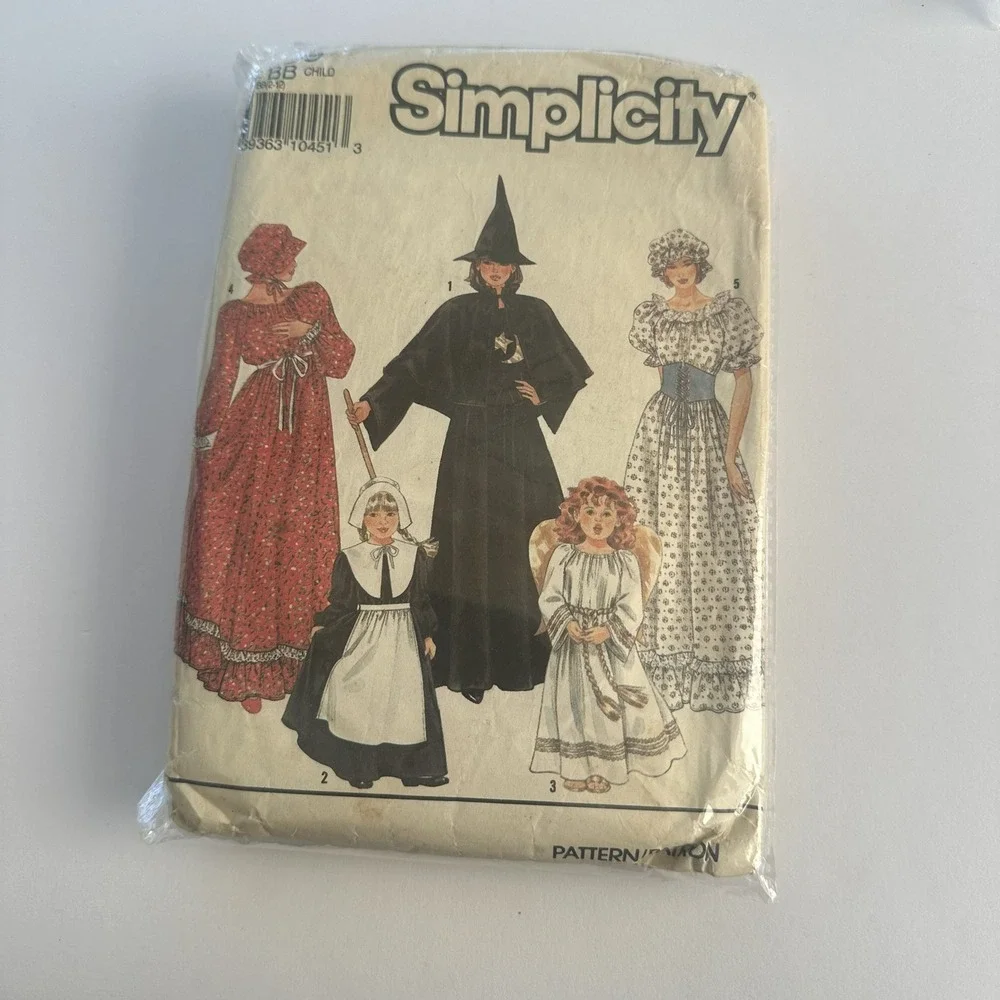Vintage 1990 Simplicity 9889 Girls Costume Pattern Witch Angel Pilgrim Size 8-12